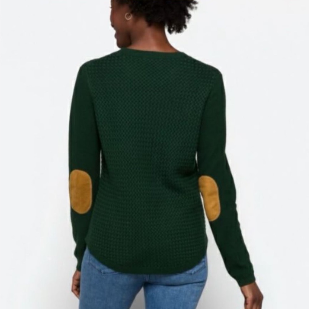 August Mist Dark Green Sweater Faux Suede Elbow Patches XS - Picture 5 of 5